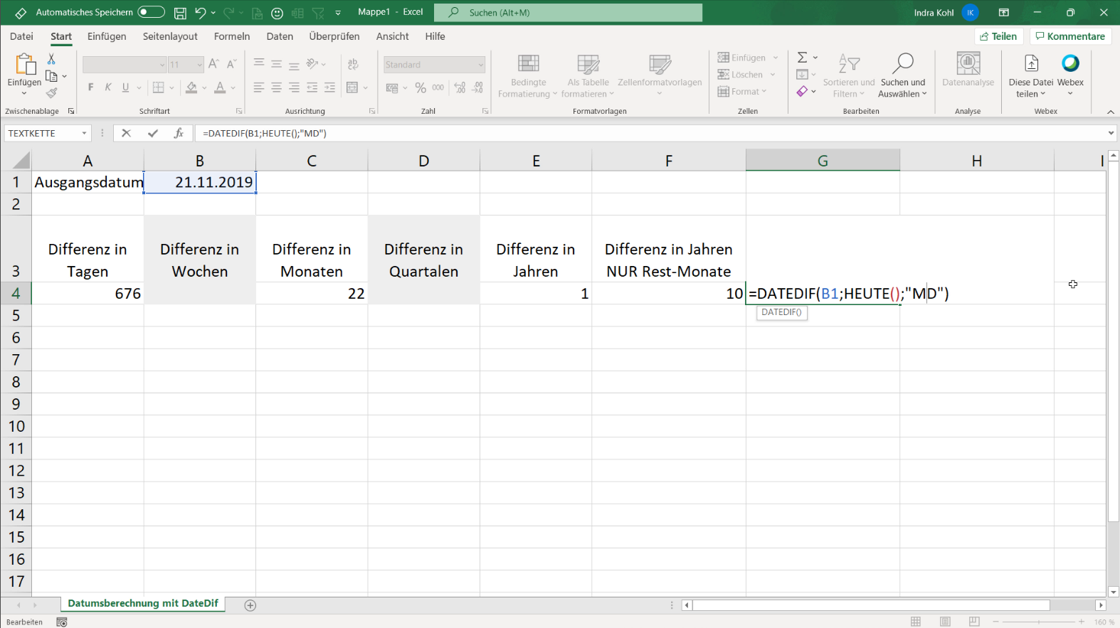Excel DateDif Funktion Thumbnail