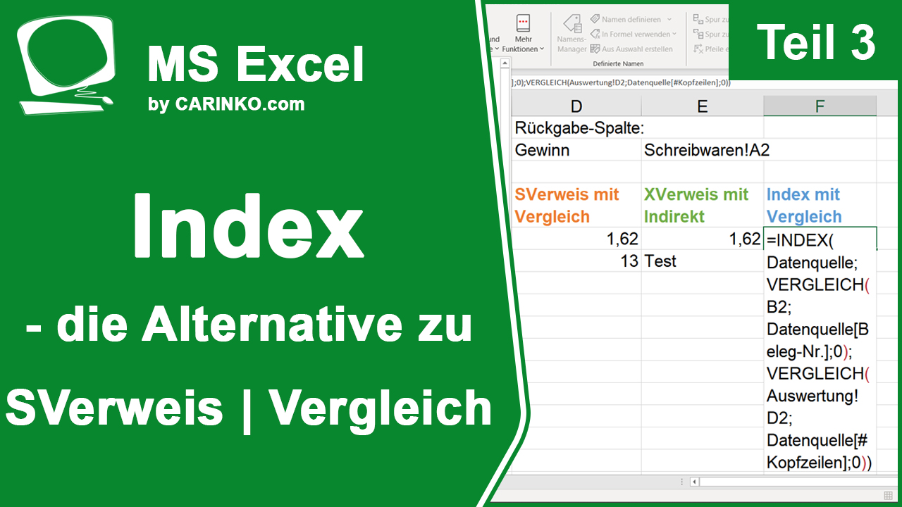 Thumbnail Excel Index als Alternative zu SVerweis vs. Xverweis mit Vergleich bzw. XVergleich und Indirekt Teil 3