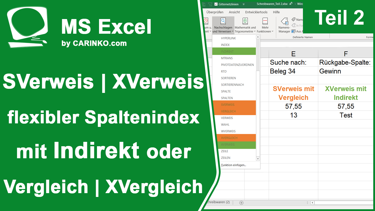 Thumbnail Excel SVerweis vs. Xverweis mit Vergleich bzw. XVergleich und Indirekt Teil 2