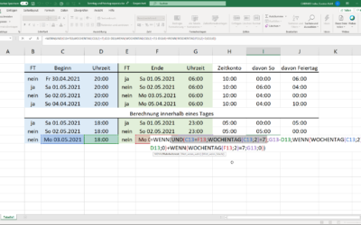 Zeitberechnung Nachtschichtzuschlag Sonntag und Feiertag separat