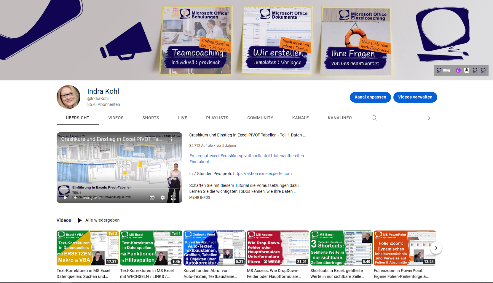 Screenshot des YouTube Channels @IndraKohl